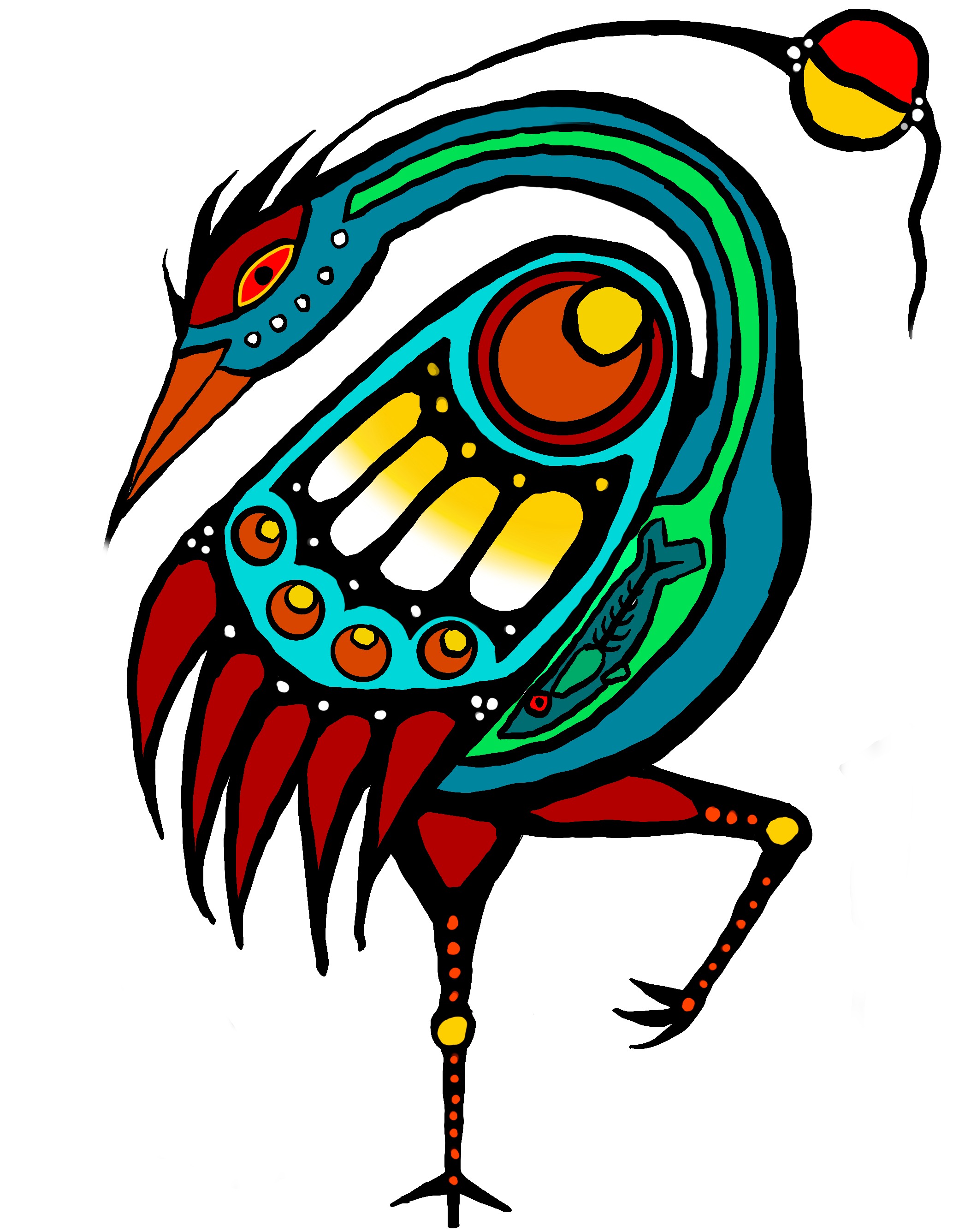 heron image, colorful completed in an North American style